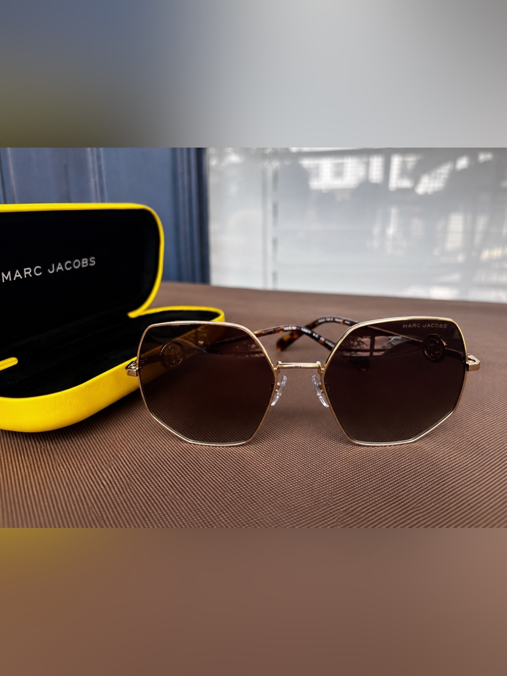 Marc Jacobs MARC 730/S Gold Havana Geometric Octagon Sunglasses NEW w/ Case